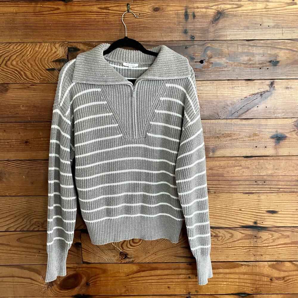 Z Supply Villa Heather Taupe Half Zip Sweater Large